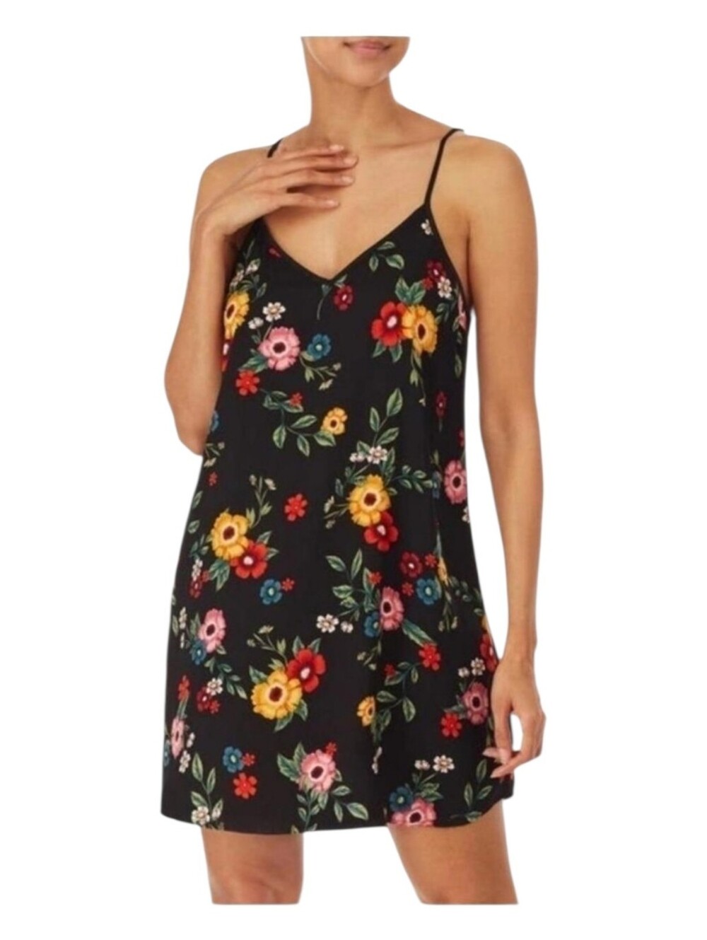 Room Service Black Floral Chemise Size Large